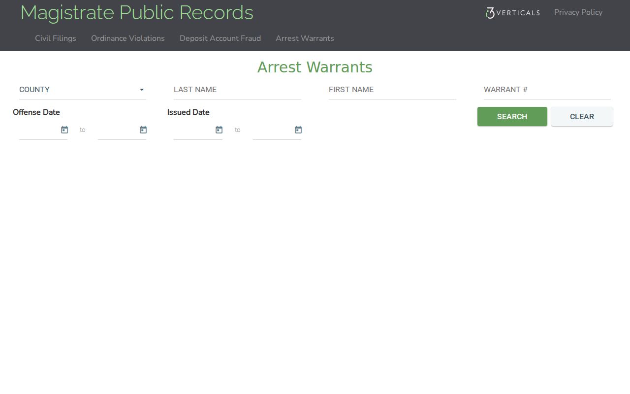 Warren County warrant search comparison with magistrate vendor fields