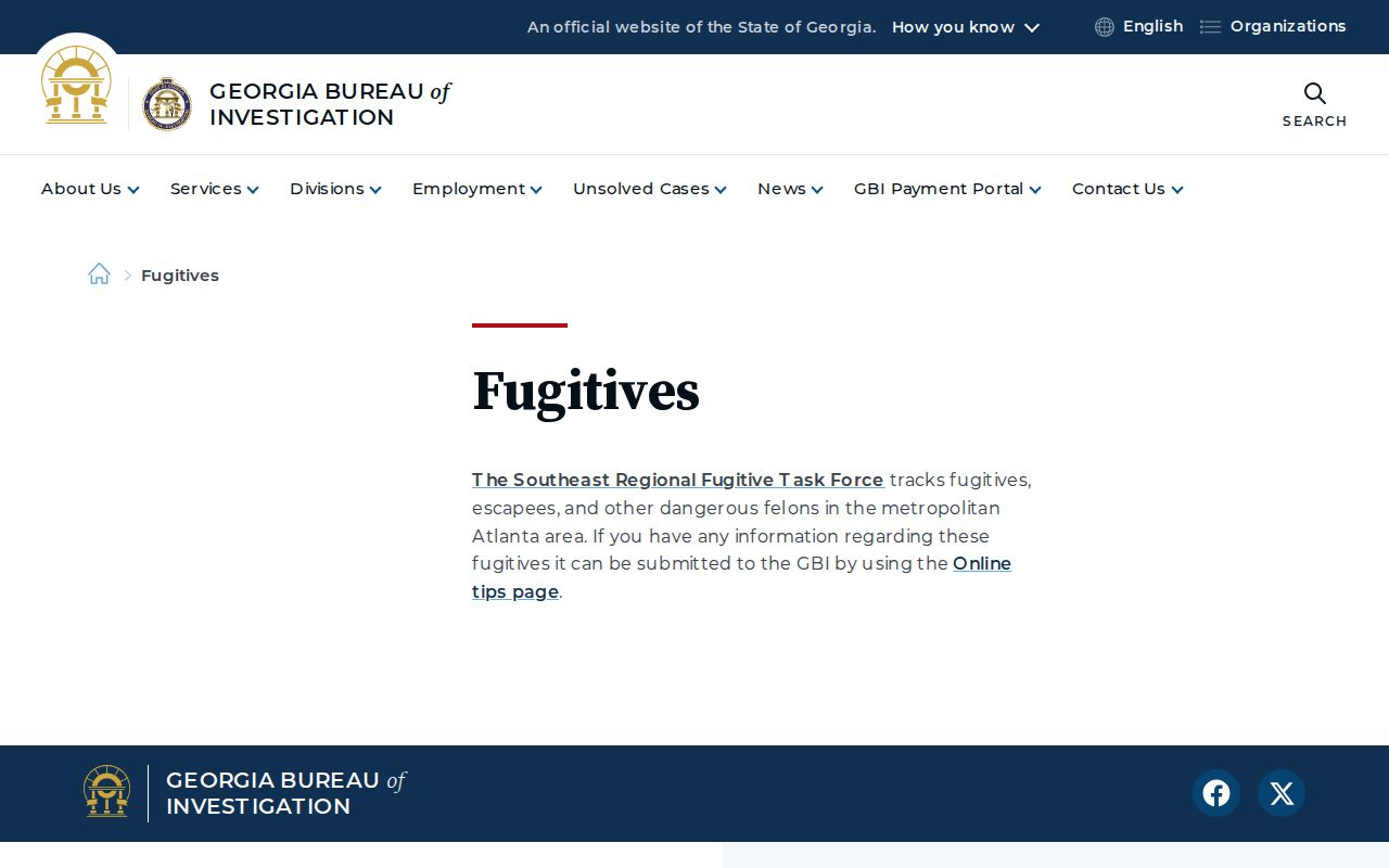 Georgia Bureau of Investigation fugitive program information and tip pathway