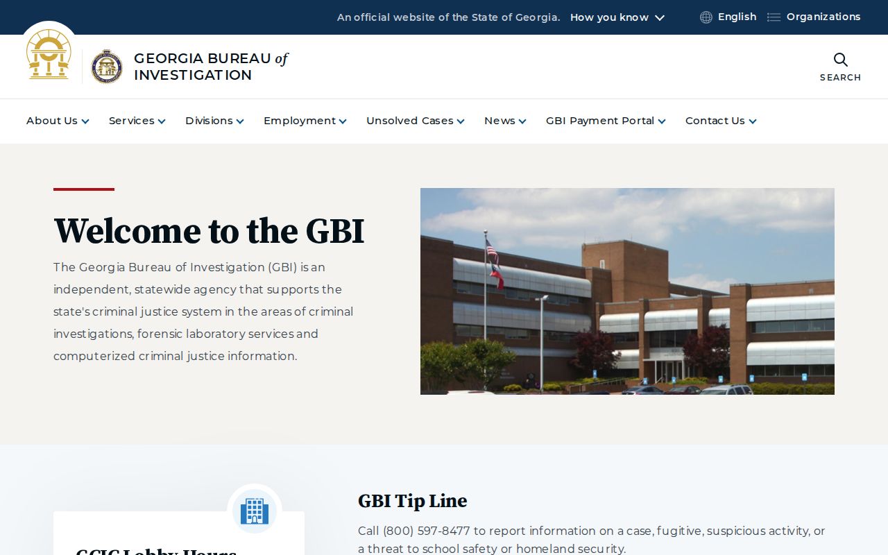 GBI home page with official program and tip-channel information