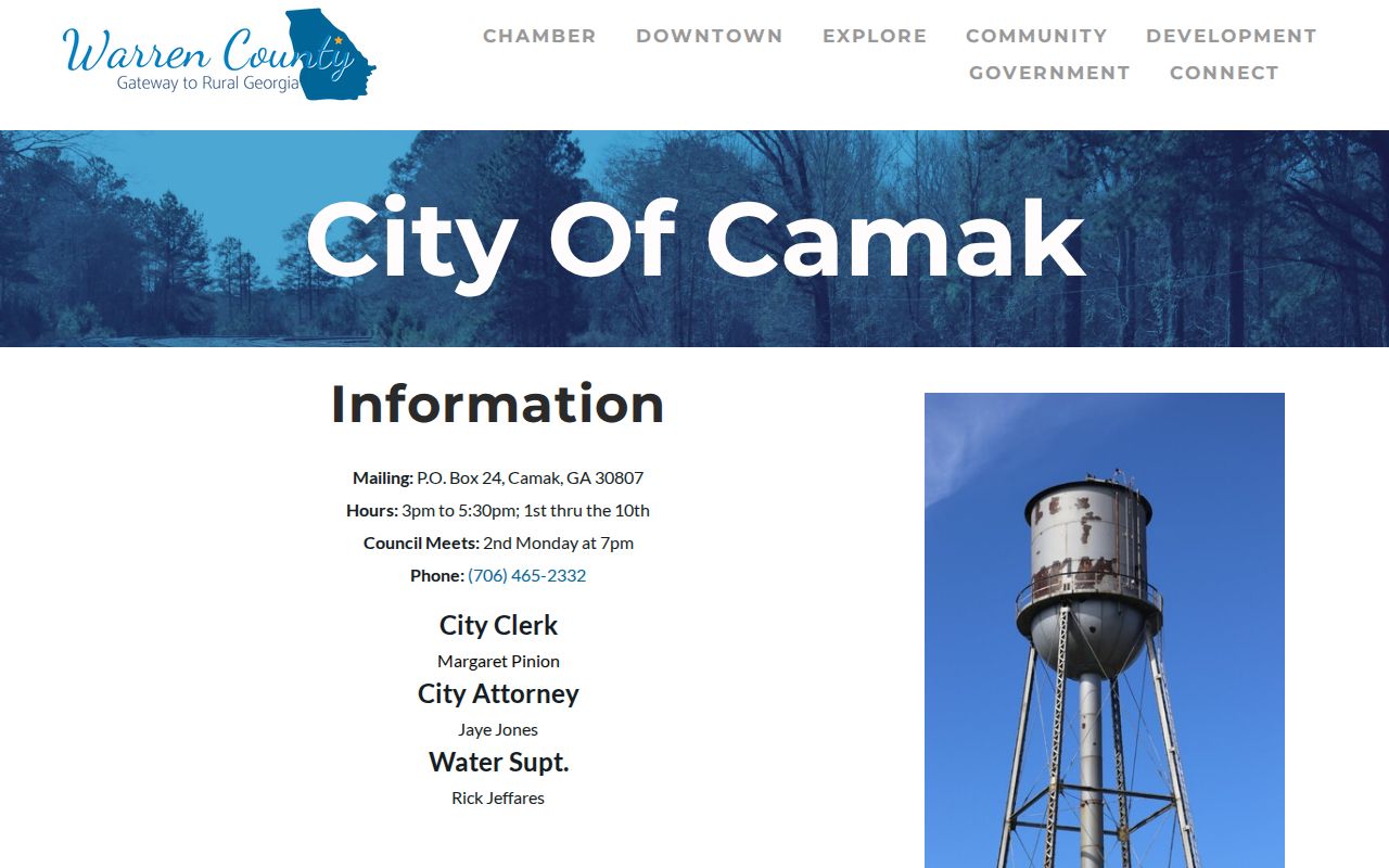 Warren County Camak warrant records Town Hall contact